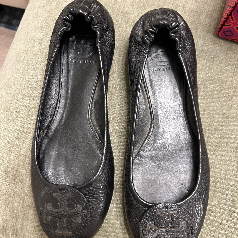 Tory Burch Black Leather Ballet Flats